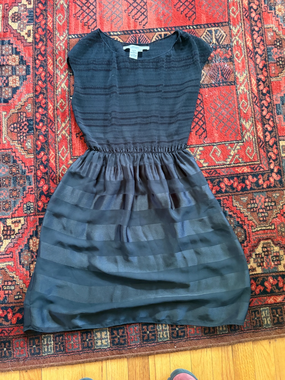 Studio M Black Striped Sheer Dress